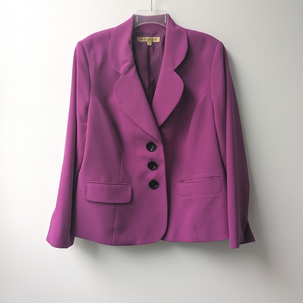 Vtg Blazer Magenta Three Button Lined Jacket 14W Fuchsia Polished Office Preppy